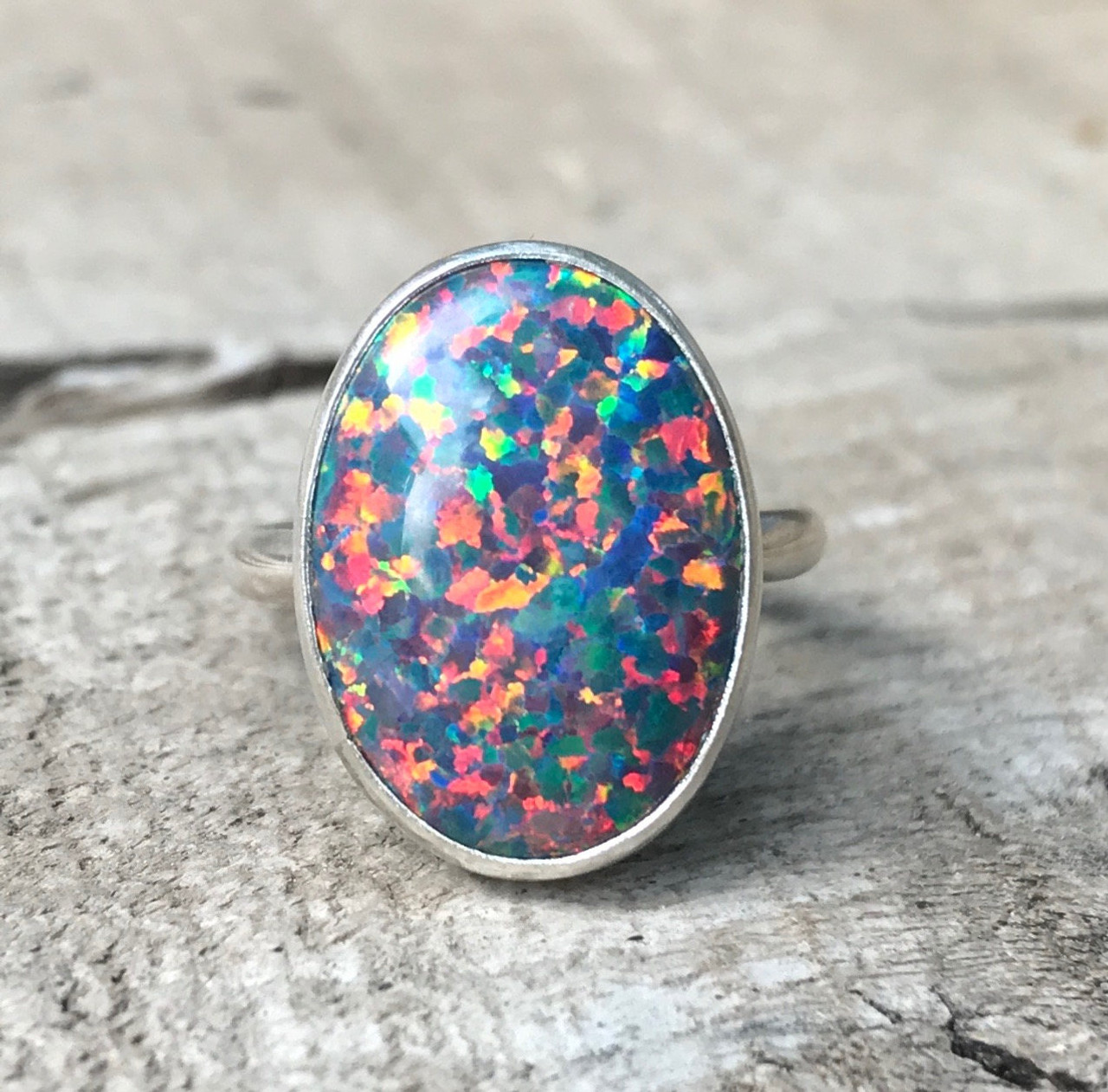 Natural Multi Fire Opal Silver Ring 925 Sterling Silver Ring