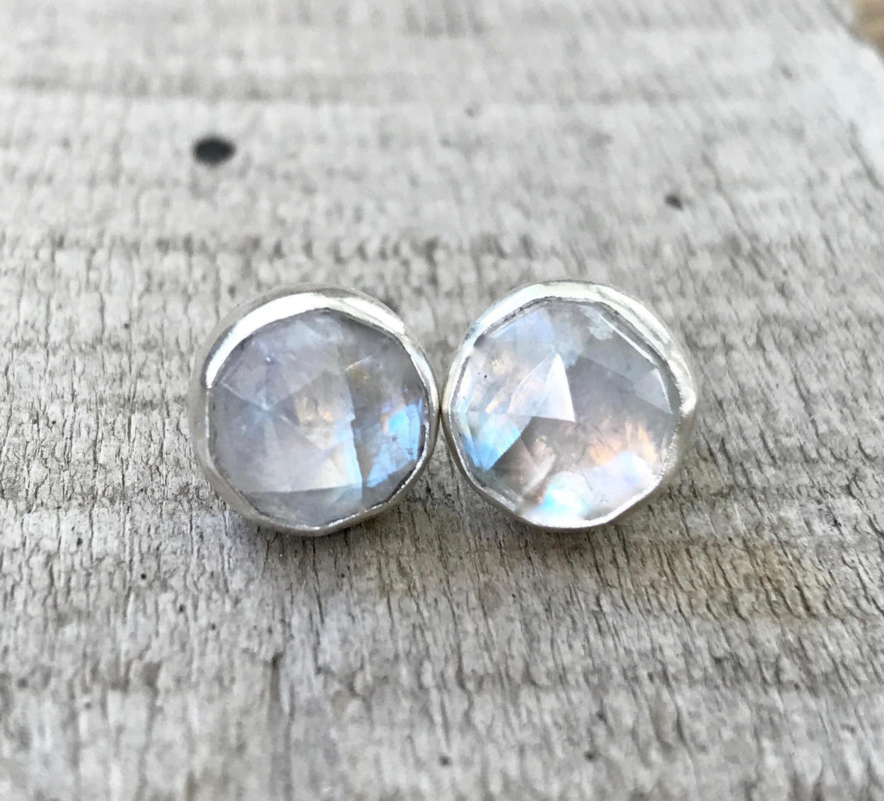 INDE-206: Sterling Silver Genuine Rainbow Moonstone Earrings