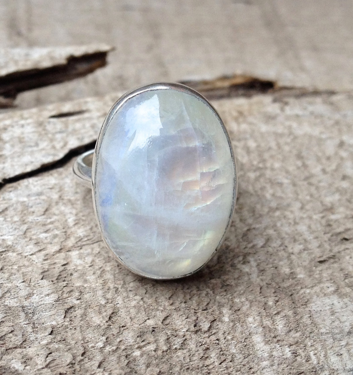 Elegant Large Oval White Rainbow Moonstone Sterling Silver Statement Ring June Birthstone Ring Flashy Moonstone Ring Silver Ring Gilded Bug Jewelry