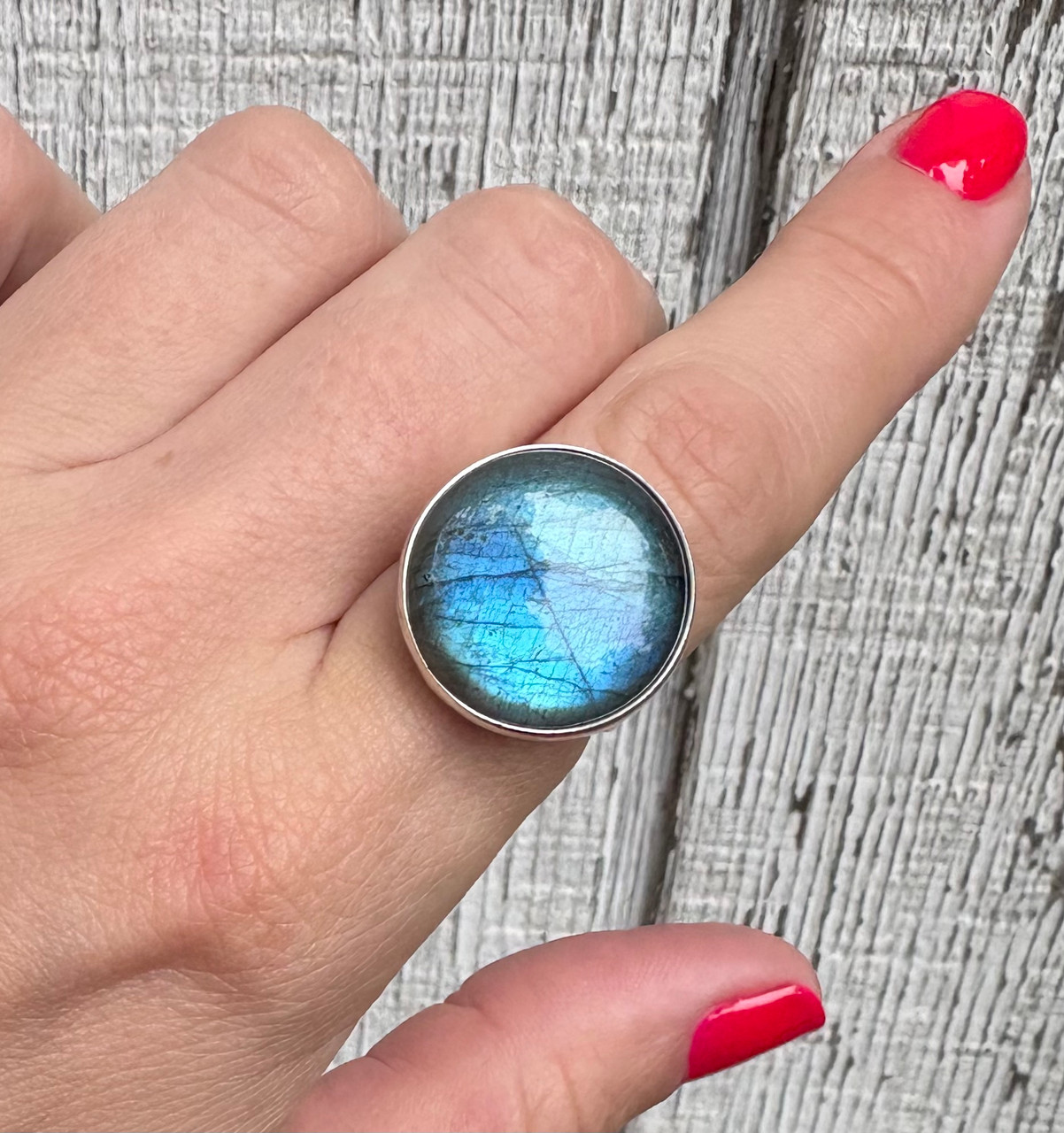Choose Your Stone Large Round Flashy Labradorite Sterling Silver