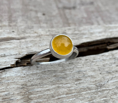 Bright Yellow 8mm Round Chalcedony Sterling Silver Ring 