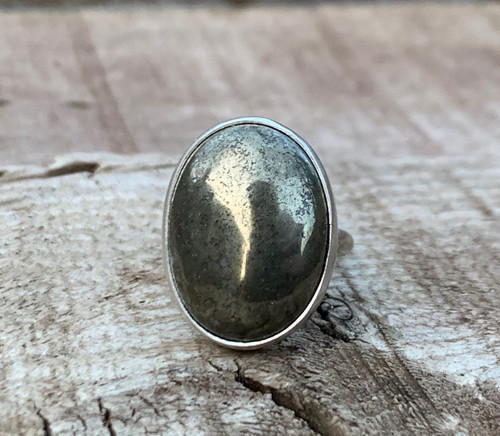 Edgy Oval Pyrite Sterling Silver Statement Ring 