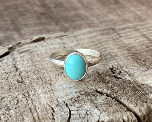 Elegant Dainty Light Blue Turquoise Sterling Silver Solitaire Ring