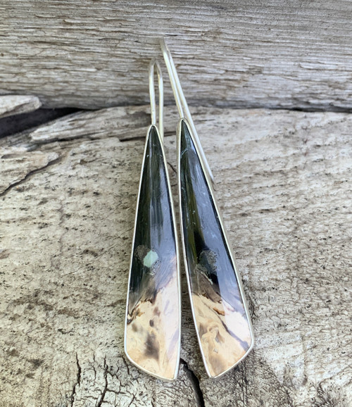 Free Form Petrified Palm Wood Sterling Silver Earrings 
