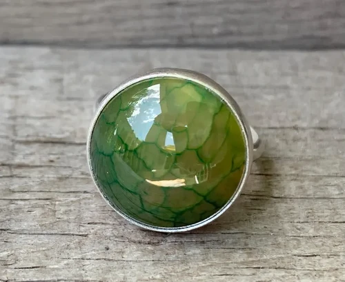 Unique Round Dragon Agate Choose your Stone Sterling Silver Ring