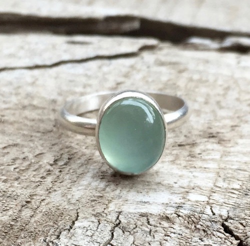 Dainty Aqua Blue or Pink Oval Chalcedony Sterling Silver Ring 