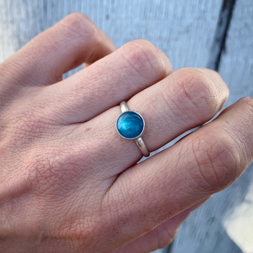 Elegant Minimalist Neon Bright Blue Apatite Sterling Silver Ring