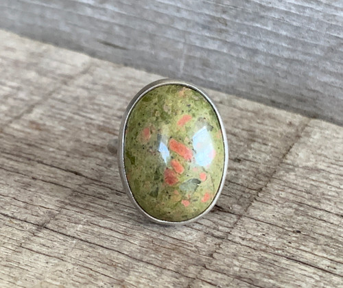 Elegant Oval Unakite Sterling Silver Statement Ring