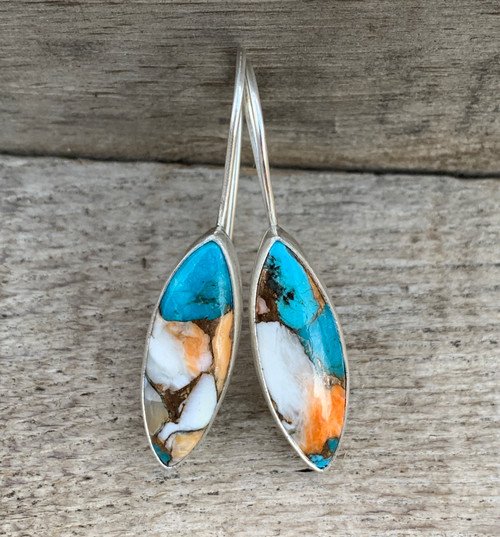 Marquise Spiny Oyster Copper Turquoise Earrings