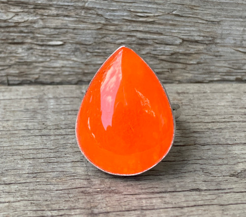 Rare Large Teardrop Chinese Orange Jadeite Sterling Silver Ring 7.5-8