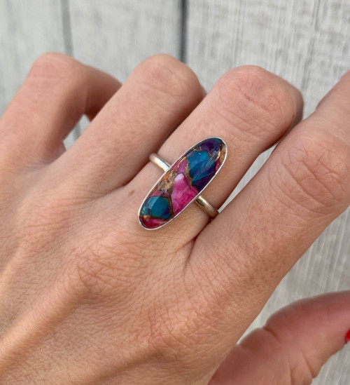 Elegant Oval Copper Turquoise Sterling Silver Ring
