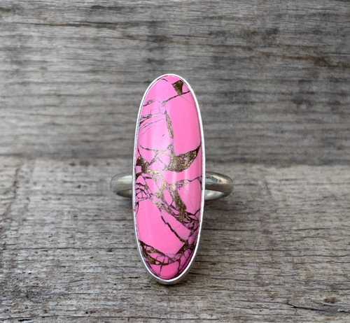Pink Howlite Copper Turquoise Sterling Silver Ring