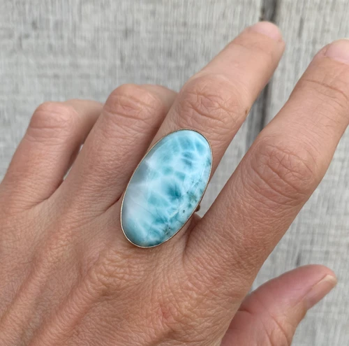 Large Oval Sea and Sky Larimar Sterling Silver Ring Size 8-8.5.