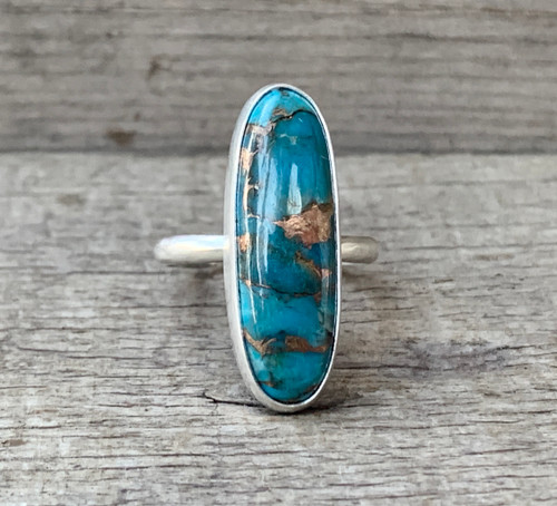 Elegant Oval Blue Copper Turquoise Sterling Silver Ring