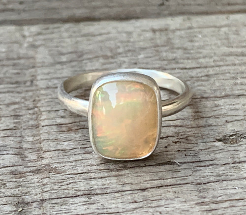 Pastel Neon Cushion Cut Ethiopian Opal Sterling Silver Ring 