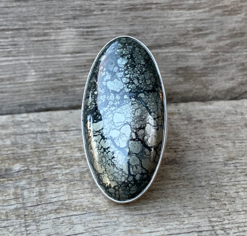 One of a Kind Large Oval Marcasite Silver and Black Statement Ring 