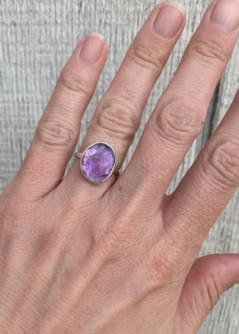 Free Form Faceted Purple Amethyst Sterling Silver Ring Size 6-7