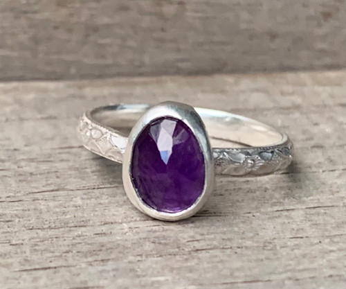 Free Form Faceted Purple Amethyst Sterling Silver Ring Size 7-8