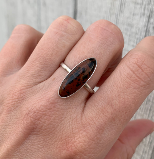 Oval Mahogany Obsidian Brown Sterling Silver Ring