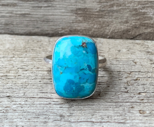 Bright Blue Cushion Cut Tibetan Turquoise Sterling Silver Ring