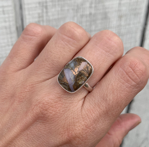 Cushion Cut Pink Opal Bronze Copper Sterling Silver Ring
