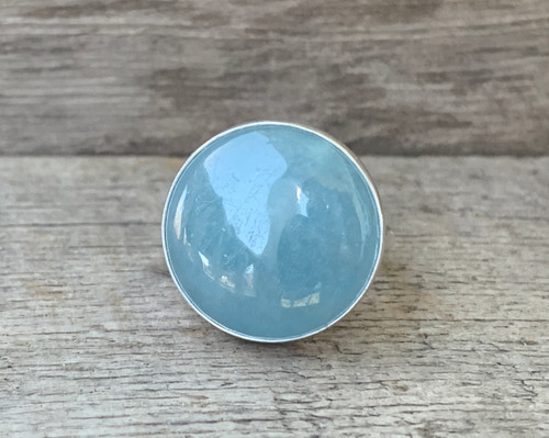 Large Round Blue Aquamarine Sterling Silver Ring