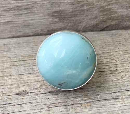 20mm Round Light Blue Amazonite Sterling Silver Solitaire Ring