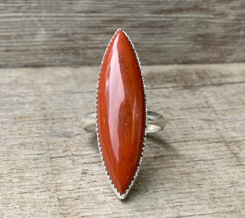 Large Marquise Brick Red Jasper Sterling Silver Statement Ring 