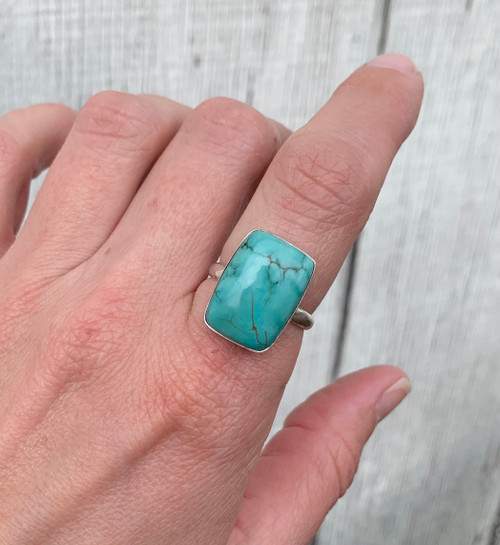 Large Cushion Cut Blue Turquoise Sterling Silver Ring