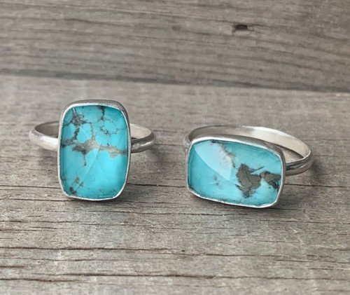 Edgy Faceted Natural Turquoise Quartz Doublet Sterling Silver Ring 