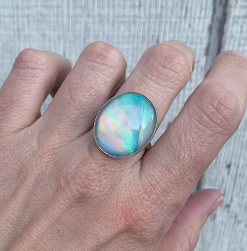 Large Oval Blue Pink Aurora Quartz Opal Doublet Size 9-9.5