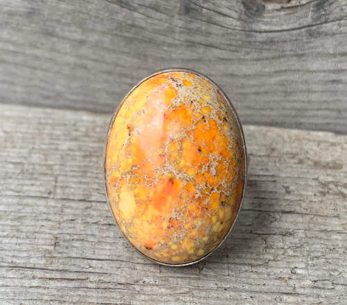Oval Orange Ocean Jasper Sterling Silver Ring 