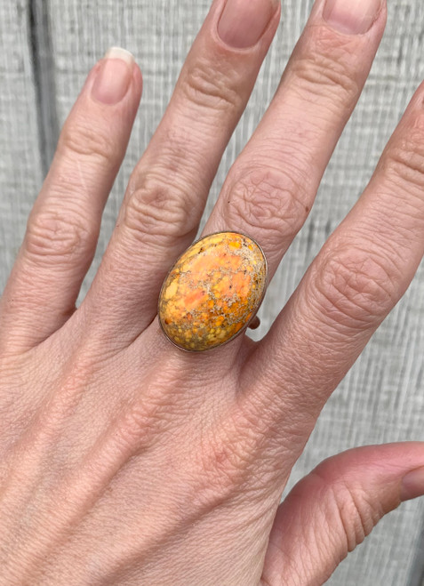 Oval Orange Ocean Jasper Sterling Silver Ring 