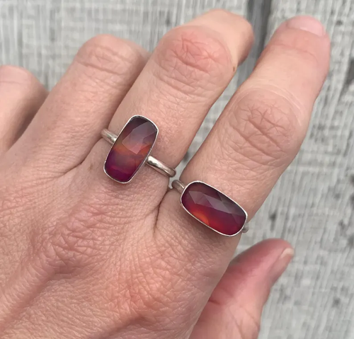 Elegant Rectangle Bright Colored Faceted Aurora Opal Clear Quartz Doublet Sterling Silver Ring