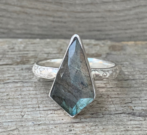 Faceted Diamond Shaped Labradorite Sterling Silver Ring Made to Order