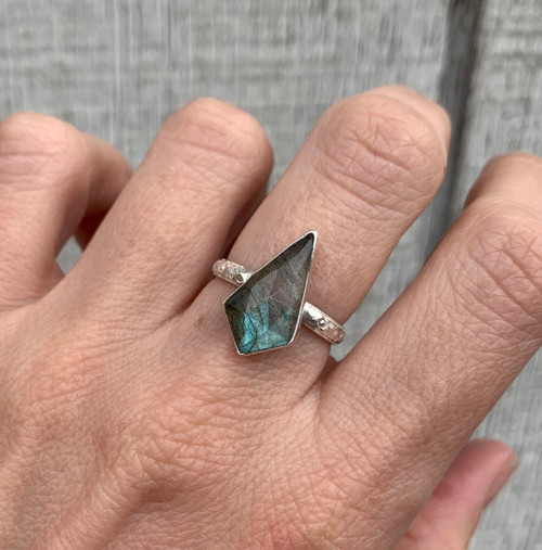 Faceted Diamond Shaped Labradorite Sterling Silver Ring Made to Order
