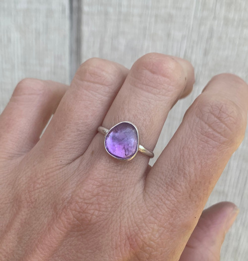 Free Form Light Purple Faceted Amethyst Sterling Silver Ring Size 8.5-9.5