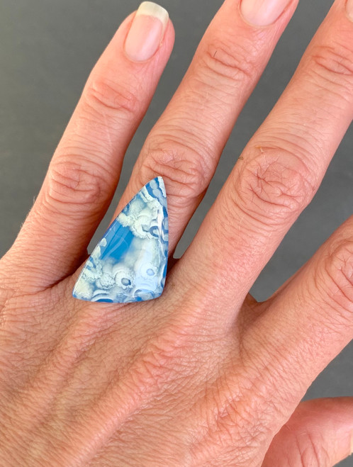 Free Form Sky Plume Agate Sterling Silver Ring