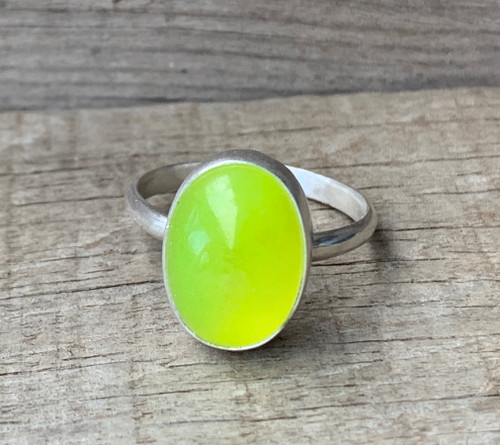 Oval Neon Green Jadeite Sterling Silver Pendant-Horizontal Set