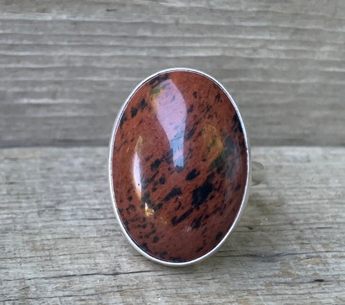 Large Oval Mahogany Obsidian Sterling Silver Statement Ring