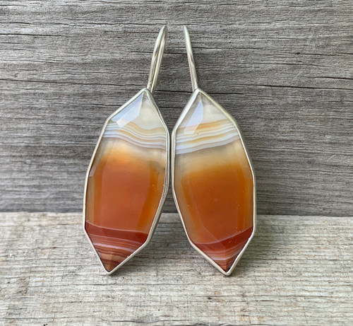 Faceted Orange White Banded Agate Sterling Silver Statement Earrings