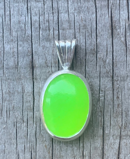 Oval Neon Jadeite Sterling Silver Pendant