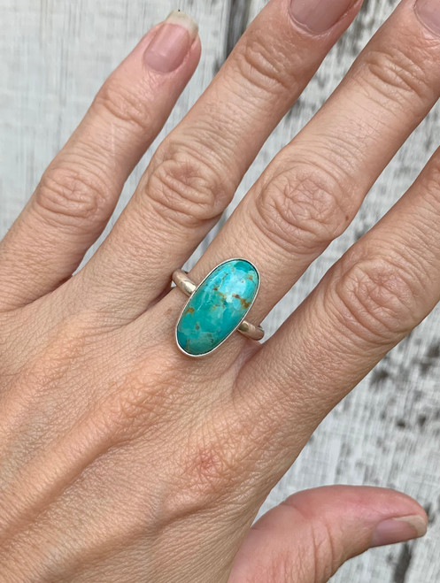 Oval 20mm x 10mm Natural Tibetan Turquoise Ring- Made to Order