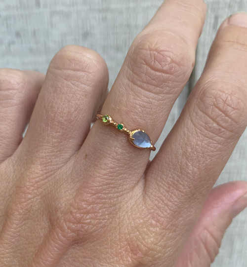 14 Karat Gold Plated Mother of Pearl and Crystal Ring