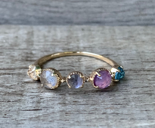 14 Karat Gold Plated Topaz Amethyst Moonstone Labradorite Quartz Ring