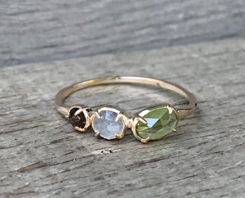 14 Karat Gold Plated Peridot Labradorite Smoky Quartz Ring