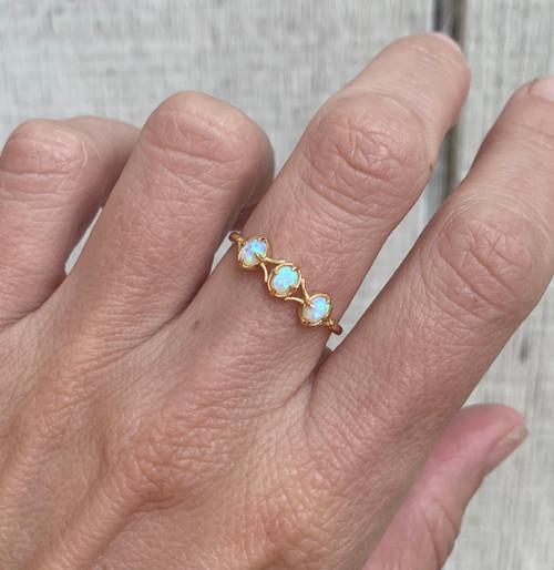 Dainty 14 Karat Gold Plated Simulated Opal Three Stone Ring