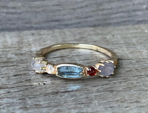14 Karat Gold Plated Iolite Garnet Topaz Quartz Labradorite Vintage Ring