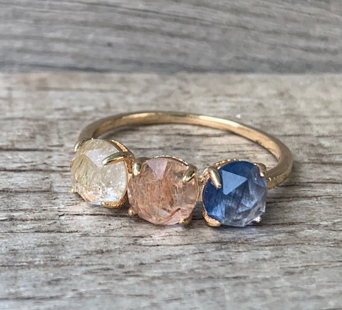 14 Karat Gold Plated Rutilated Quartz Ring Size 8