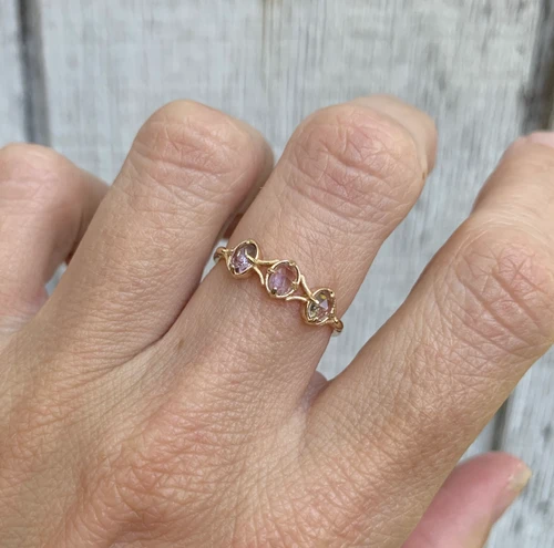 14 Karat Gold Plated Tri Stone Faceted Light Purple Amethyst Ring